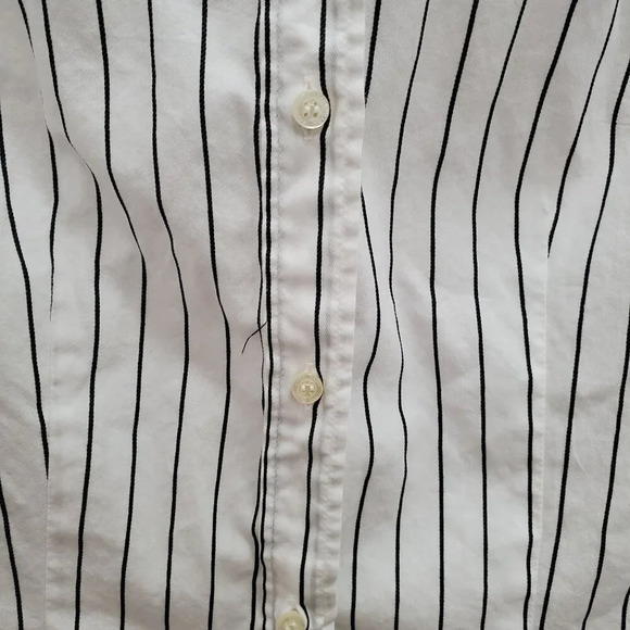 Zara Basic Women's White Black Pinstripe Cotton Blend Long Sleeve Dress‎ Shirt L - Picture 4 of 8